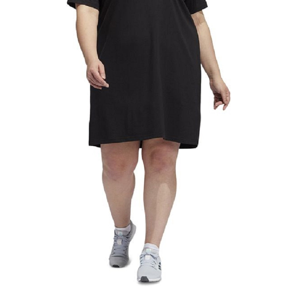 Vestido camiseta com estampa de logo feminino da Adidas, preto, tamanho 2X