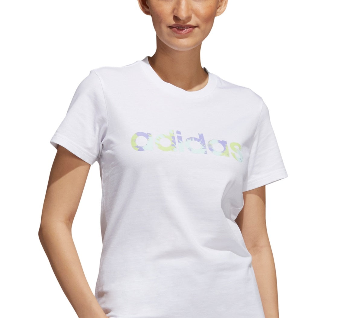 Camiseta Adidas Feminina Algodão Tie Dye Logo Branca Tamanho Grande