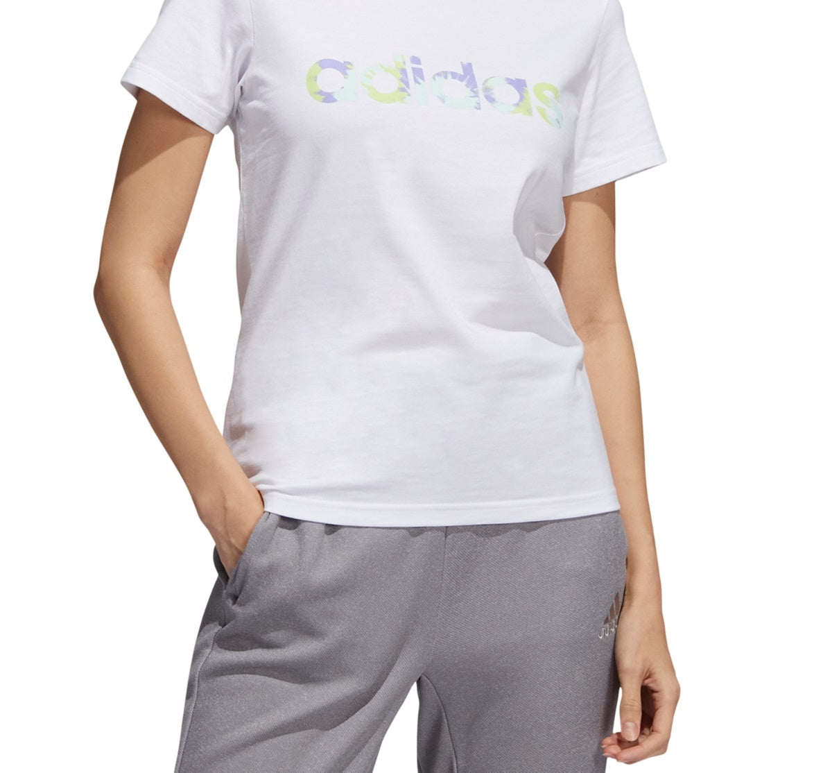 Camiseta Adidas Feminina Algodão Tie Dye Logo Branca Tamanho Grande