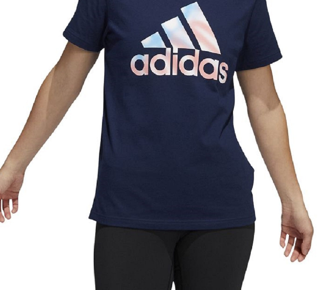 Camiseta Adidas Americana Logo Feminina Azul Tamanho Grande