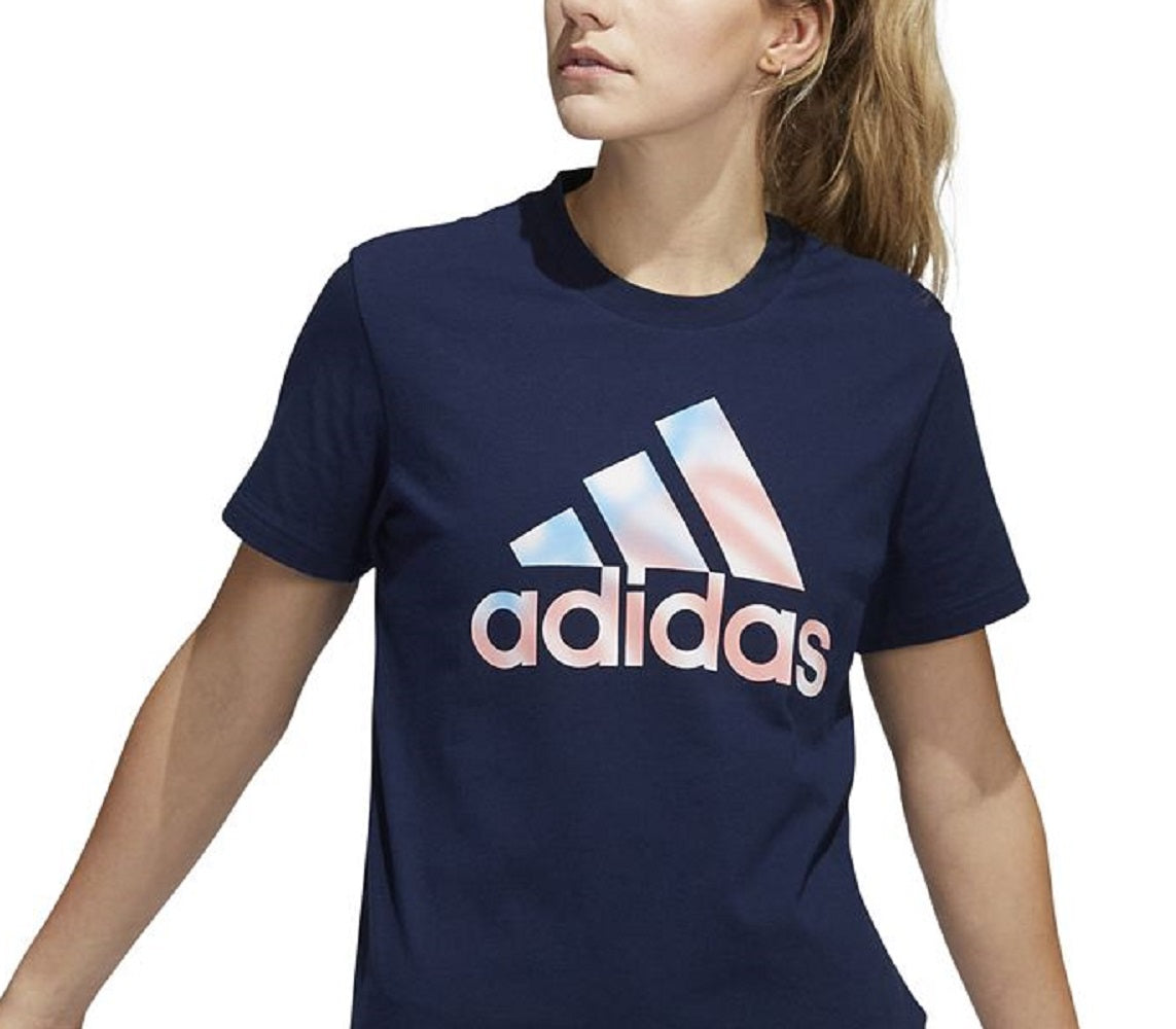 Camiseta Adidas Americana Logo Feminina Azul Tamanho P