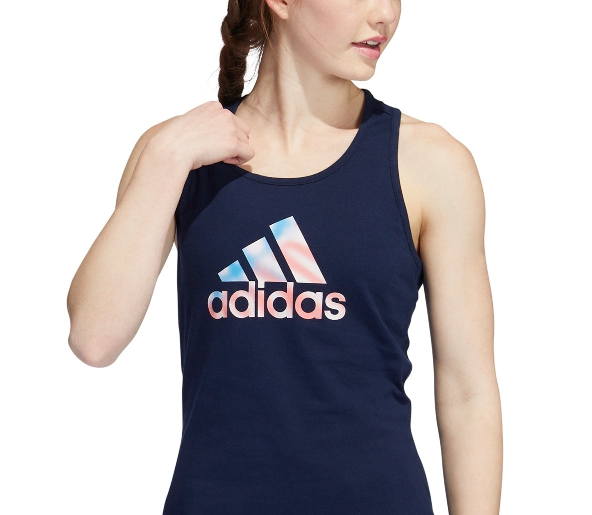 Camiseta regata feminina adidas Cotton Logo Americana, azul, tamanho pequeno