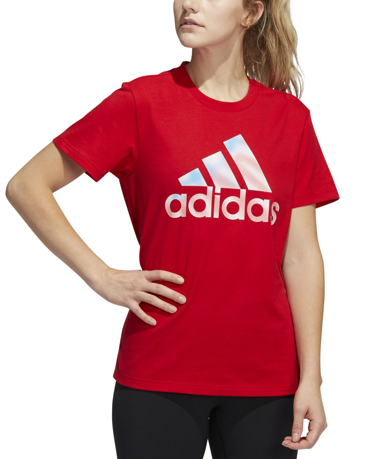 Camiseta feminina adidas Americana Logo vermelha tamanho X-S