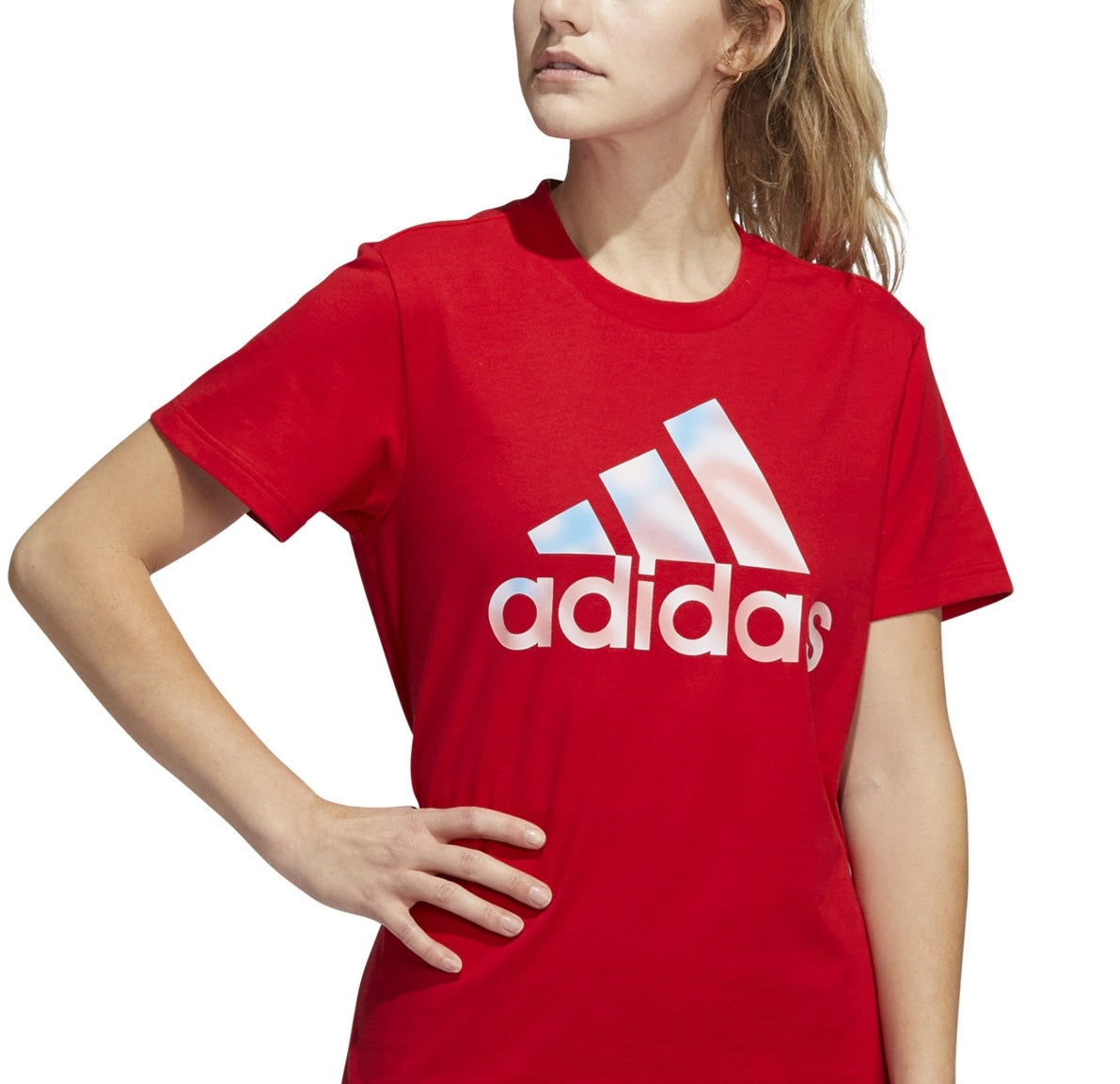 Camiseta feminina adidas Americana Logo vermelha tamanho X-S