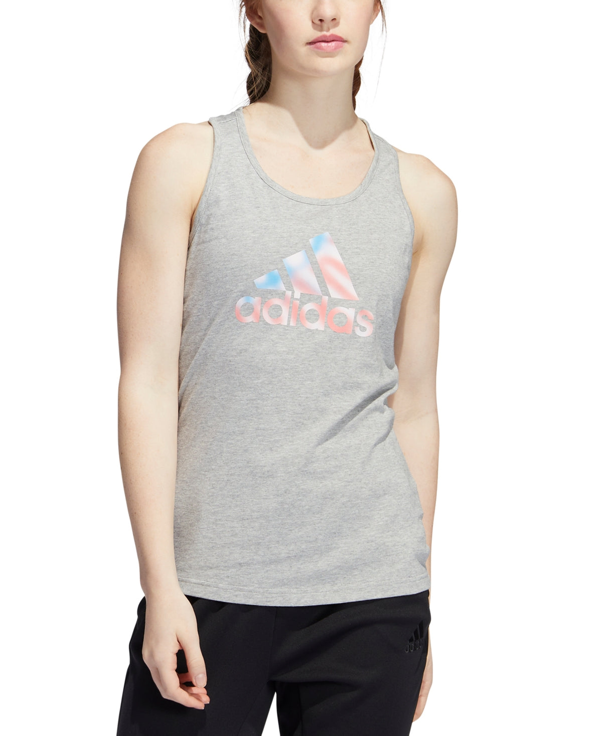 Camiseta regata feminina adidas Cotton Logo Americana, cinza, tamanho grande