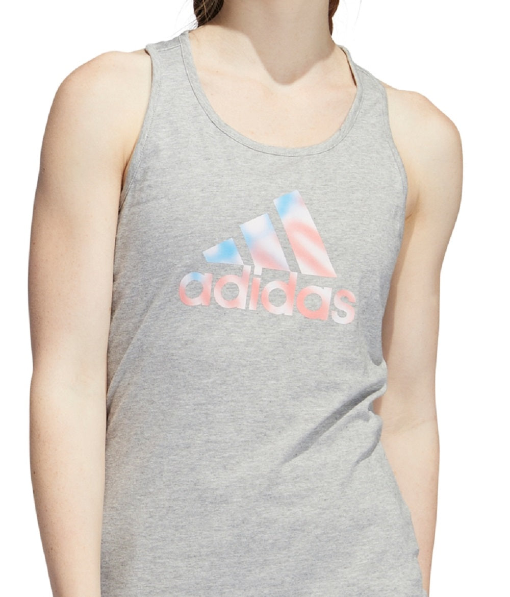 Camiseta regata feminina adidas Cotton Logo Americana, cinza, tamanho médio