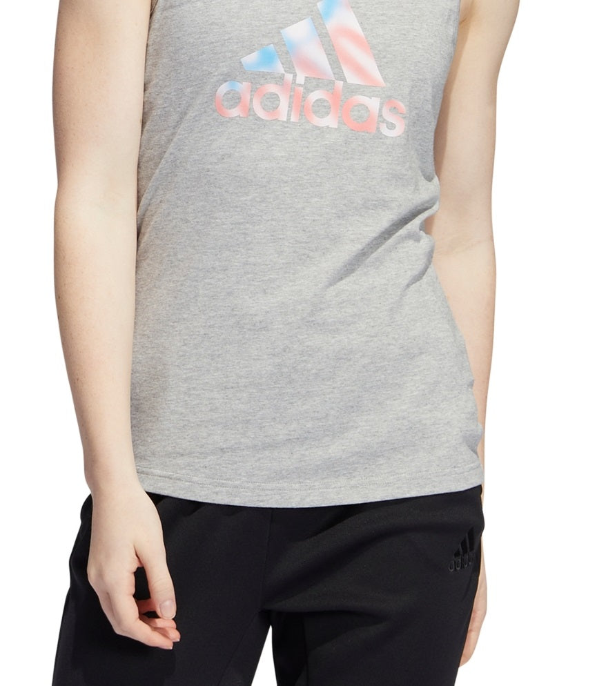 Camiseta regata feminina adidas Cotton Logo Americana, cinza, tamanho médio