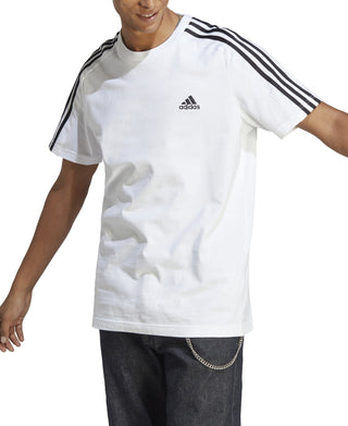 Camiseta Adidas Essentials 3 Stripes Regular Fit com Logo e Gráfico Masculina, Branca, Tamanho Grande