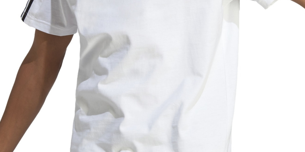 Camiseta Adidas Essentials 3 Stripes Regular Fit com Logo e Gráfico Masculina, Branca, Tamanho Grande