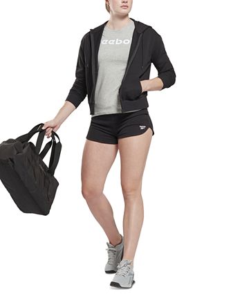 Reebok Moletom com capuz French Terry feminino com zíper frontal, preto, tamanho médio