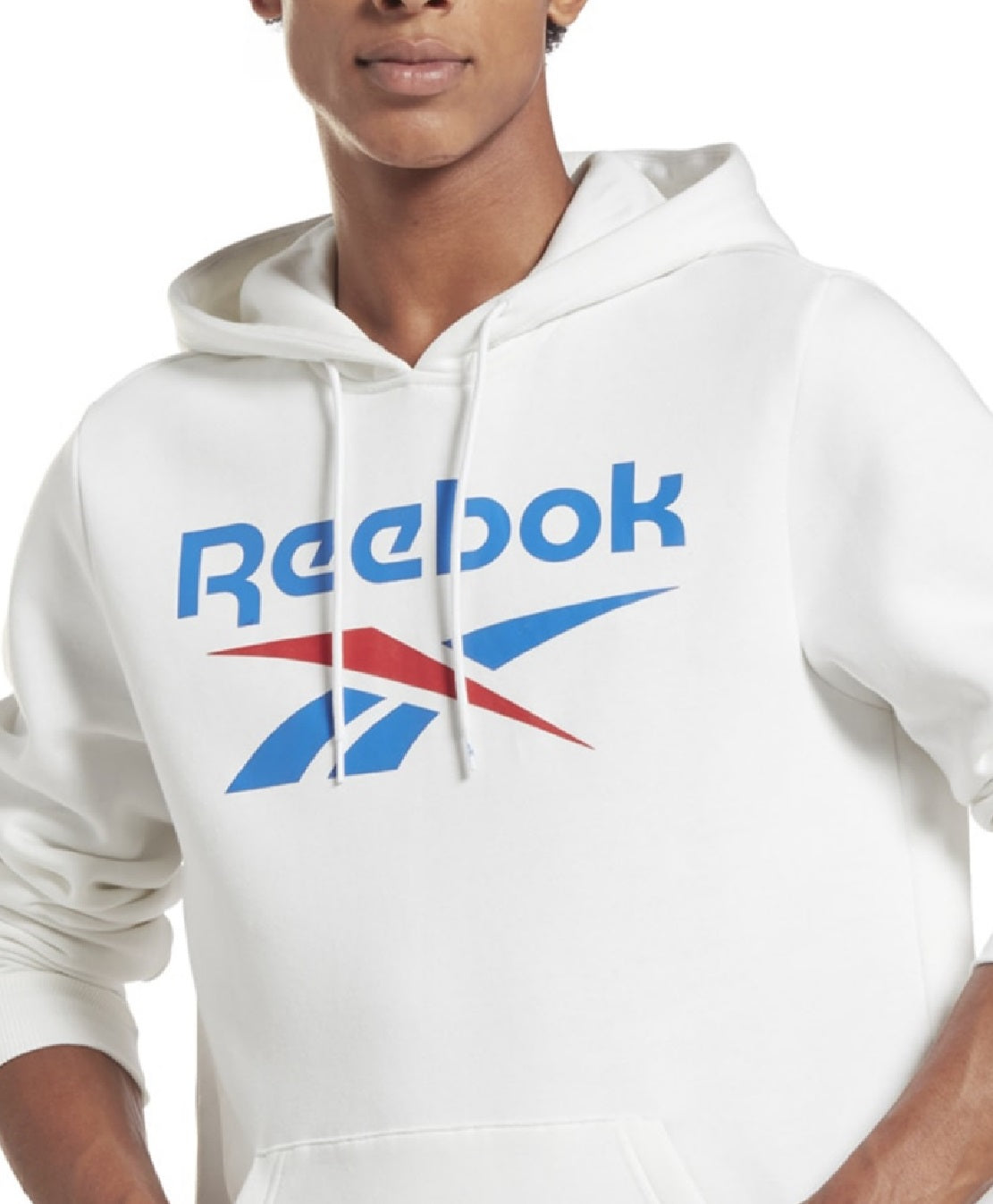 Reebok Masculino Identity Classic Fit Stacked Logo Print Fleece Hoodie Branco Tamanho X-G