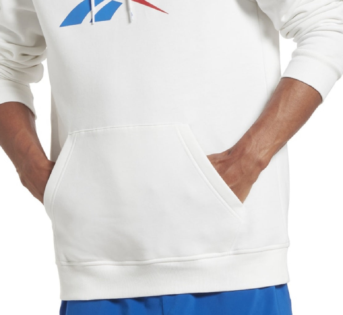 Reebok Masculino Identity Classic Fit Stacked Logo Print Fleece Hoodie Branco Tamanho X-G