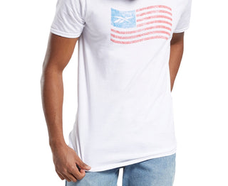 Camiseta gráfica masculina Rebook, branca, tamanho médio