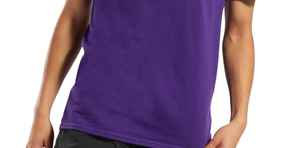 Camiseta gráfica com logotipo de identidade masculina Reebok roxa, tamanho GG