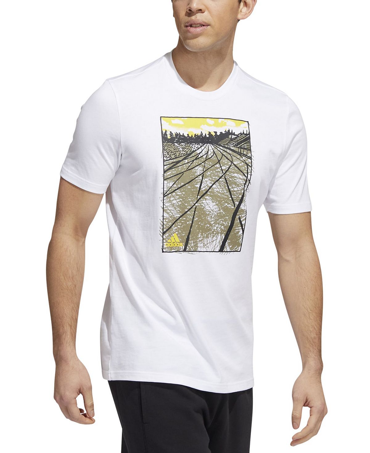 Camiseta Adidas Masculina Sketch Track Graphic Branca Tamanho Grande