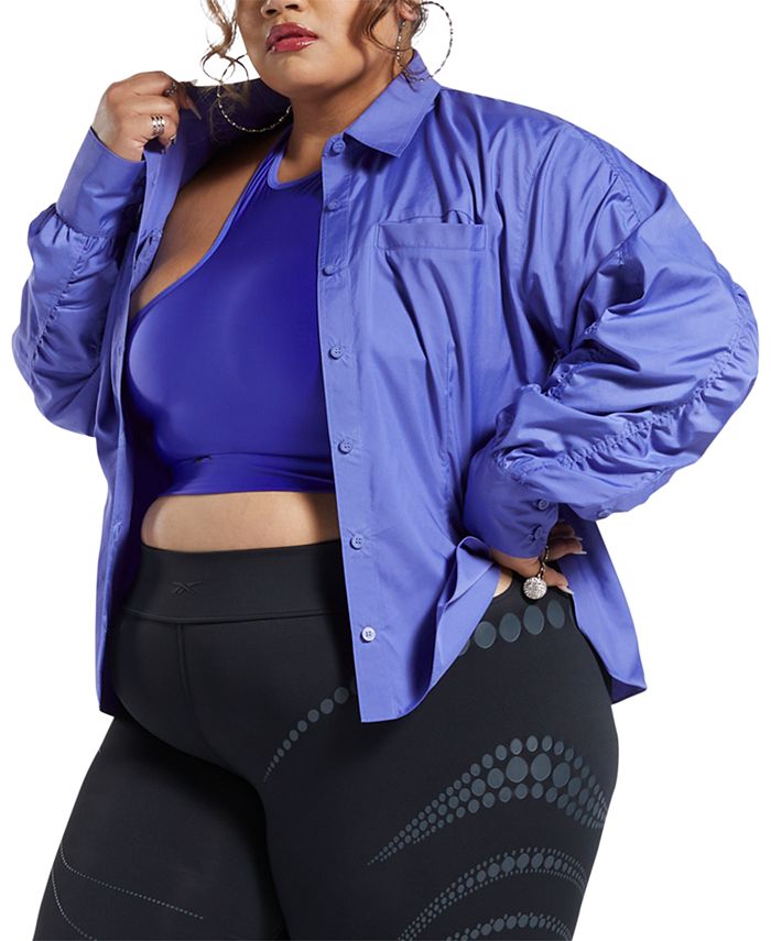 CARDI B X REEBOK Women's Twill Button Up Shirt Purple Size 2X