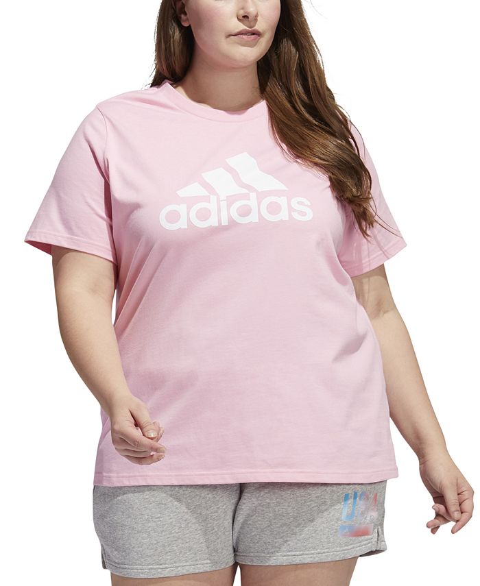 Camiseta Adidas Feminina Cotton Logo Rosa Tamanho 3X