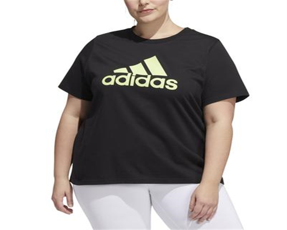 Camiseta feminina adidas com logo de algodão, preta, tamanho 4X