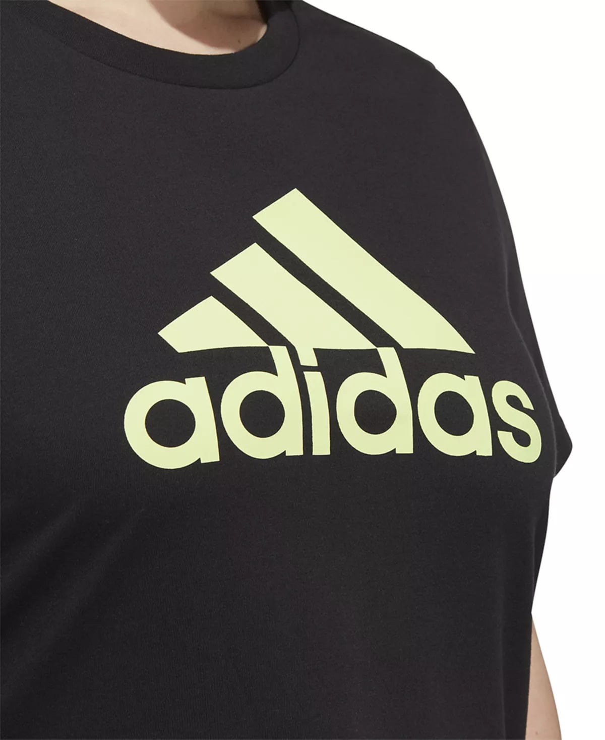 Camiseta Adidas Feminina Preta/Lima Algodão Logo Tamanho Plus 1X