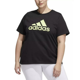 Camiseta Adidas Feminina Preta/Lima Algodão Logo Tamanho Plus 1X