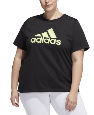 Camiseta Adidas Feminina Preta/Lima Algodão Logo Tamanho Plus 1X