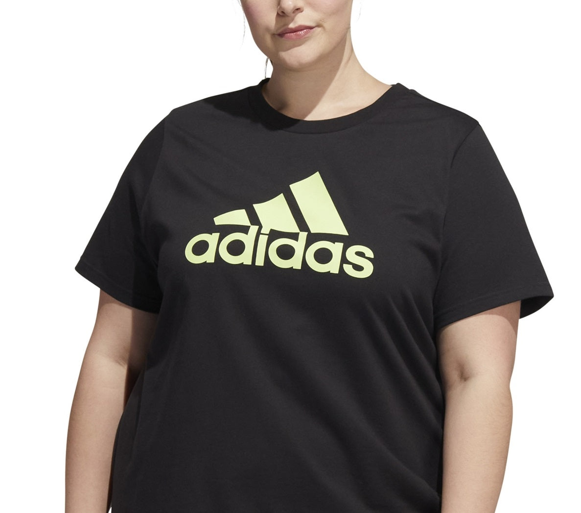 Camiseta feminina adidas com logo de algodão, preta, tamanho 2X