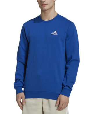Moletom masculino adidas Feel Cozy Essentials Classic Fit com logotipo bordado e azul, tamanho médio