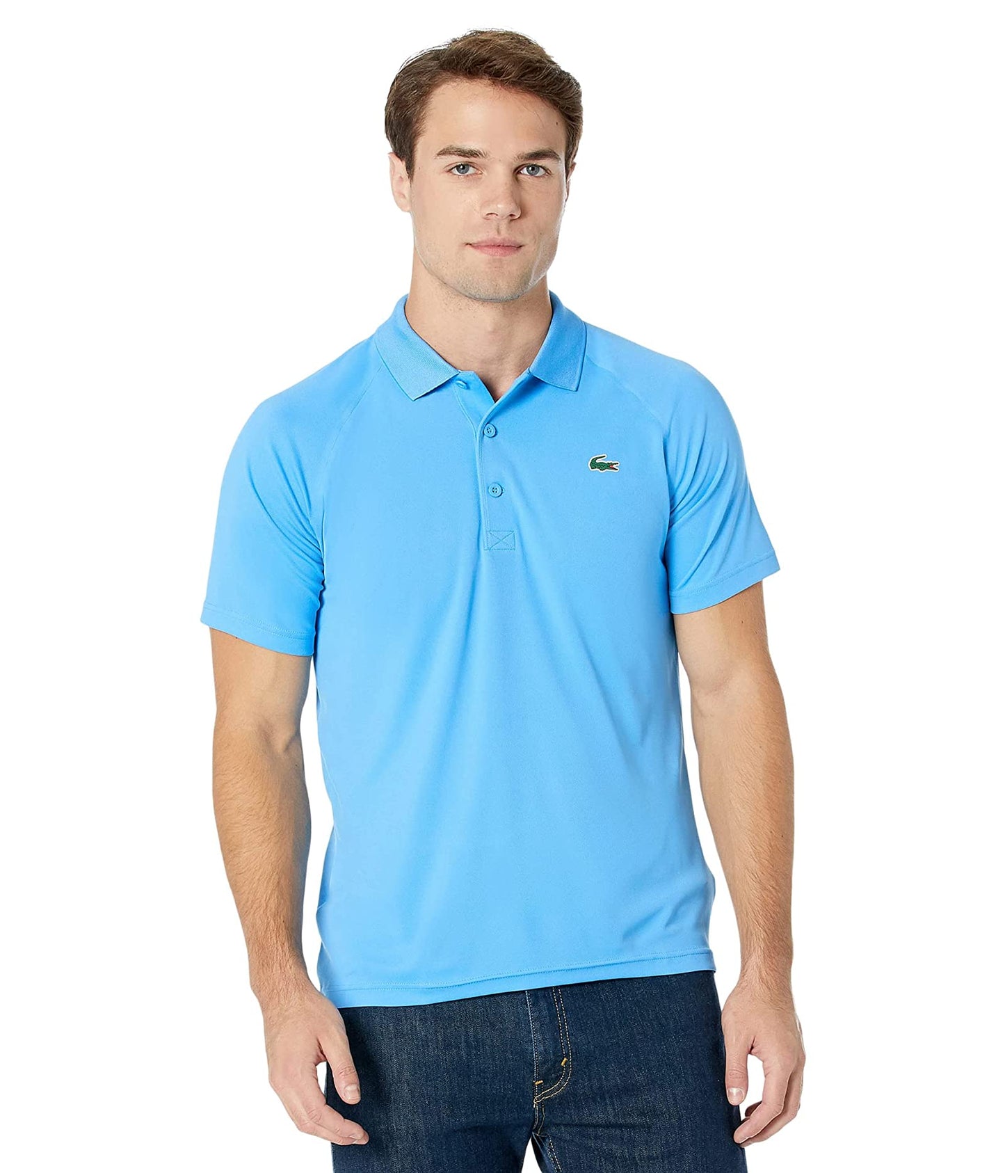 Camisa polo Lacoste masculina esportiva de manga curta, respirável e resistente à corrida, azul, tamanho M