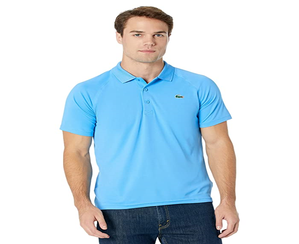 Camisa polo Lacoste masculina esportiva de manga curta, respirável e resistente à corrida, azul, tamanho M