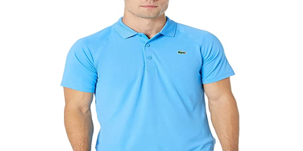 Camisa polo Lacoste masculina esportiva de manga curta, respirável e resistente à corrida, azul, tamanho M