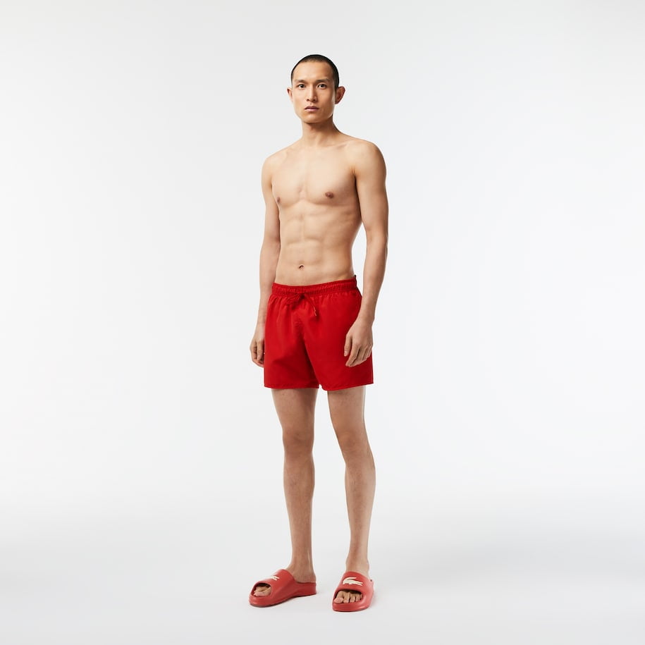Shorts de banho Lacoste masculino leve de secagem rápida, vermelho, tamanho XX-G