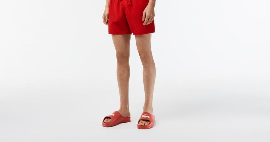 Shorts de banho Lacoste masculino leve de secagem rápida, vermelho, tamanho XX-G