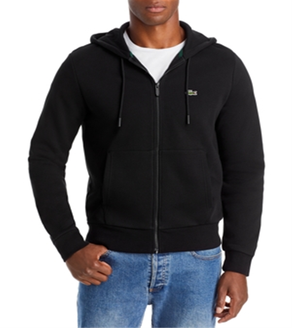 Moletom com capuz Lacoste Classic com zíper frontal masculino, preto, tamanho 7