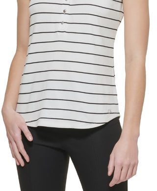 Calvin Klein Women's Striped Cap Sleeve Henley White Size X-Large