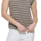 Calvin Klein Feminino Listrado Manga Curta Henley Branco Tamanho X-G