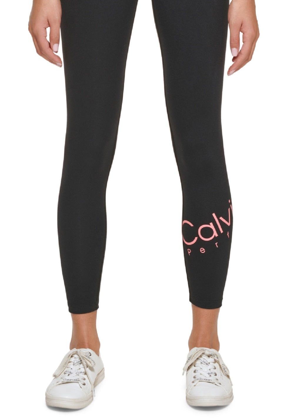 Calça legging feminina Calvin Klein com logo 7/8 preta, tamanho grande