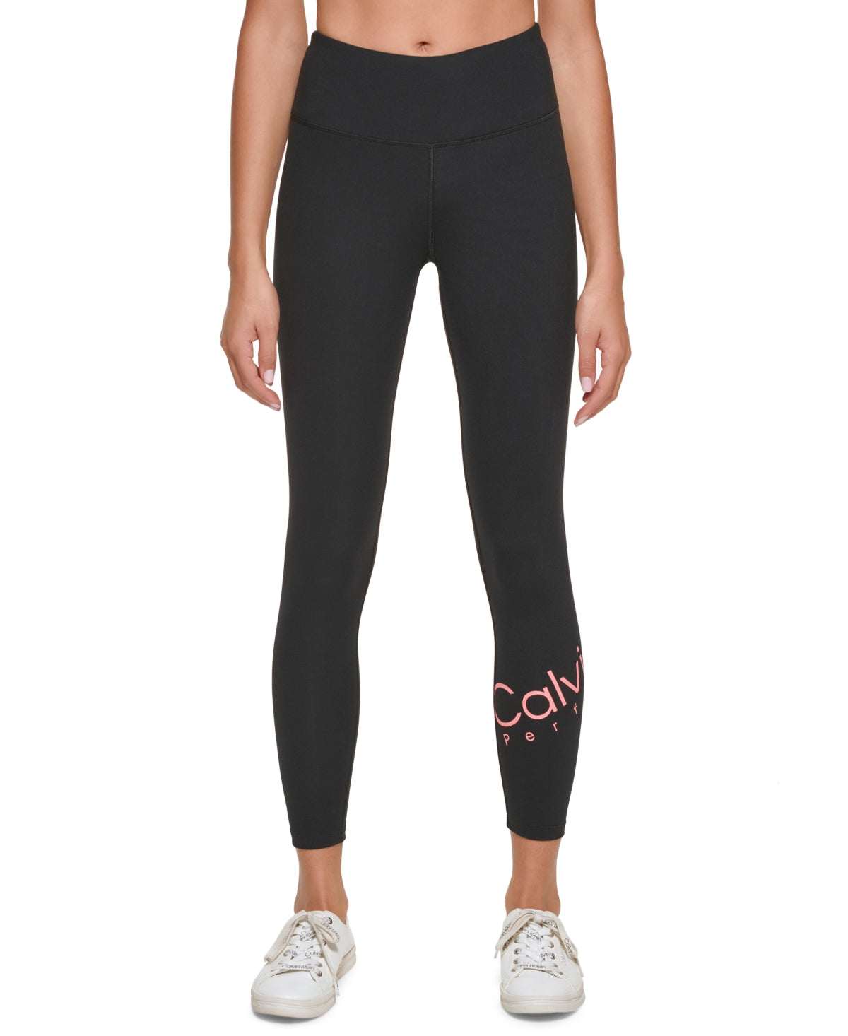Calça legging feminina Calvin Klein com logo 7/8 preta, tamanho grande
