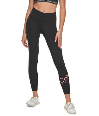 Calça legging feminina Calvin Klein com logo 7/8 preta, tamanho extragrande