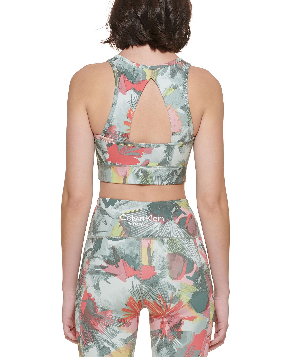 Sutiã esportivo Calvin Klein feminino de impacto médio e longo, verde, tamanho grande