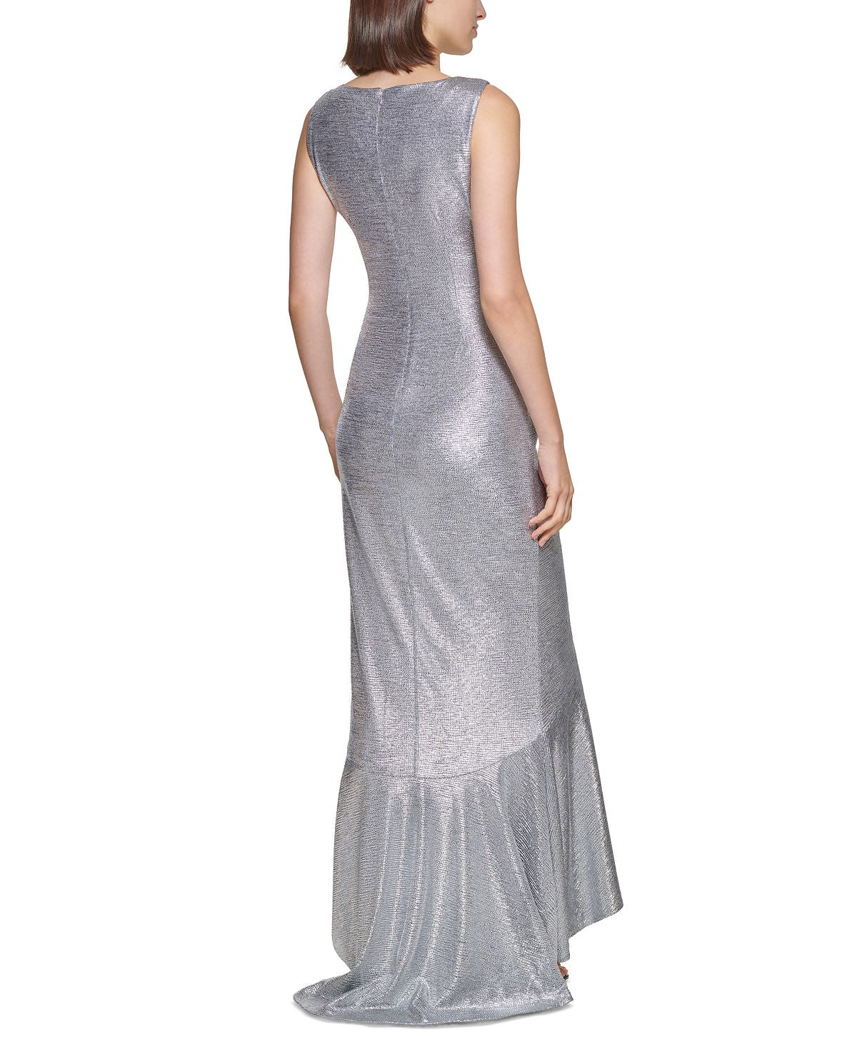 Vestido Calvin Klein Shine franzido com coluna, cinza, tamanho 16, feminino