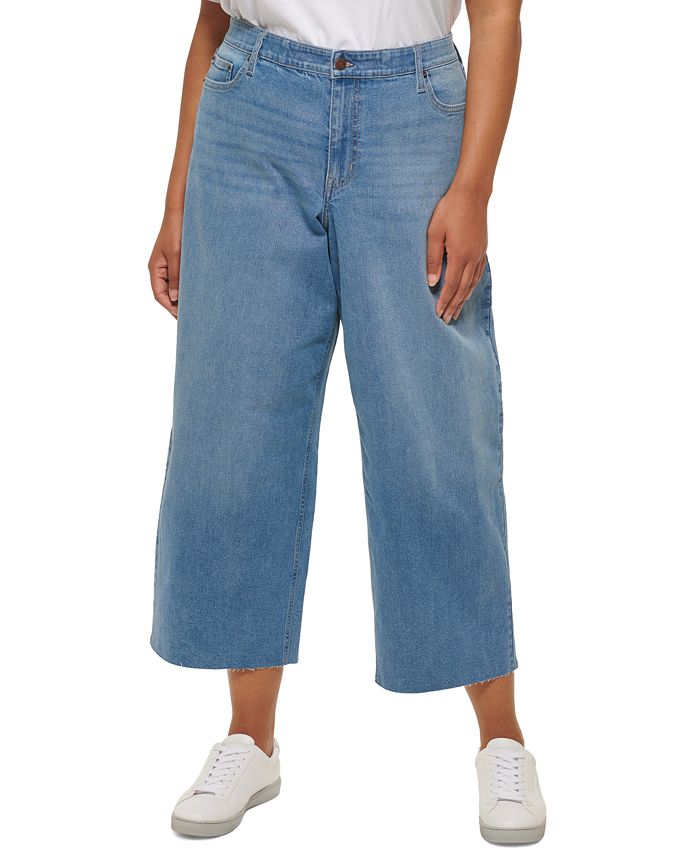 Calça jeans feminina Calvin Klein Wide Leg Cropped Azul Tamanho 22W