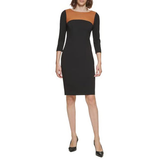Vestido justo feminino Calvin Klein em couro sintético, preto, tamanho 16