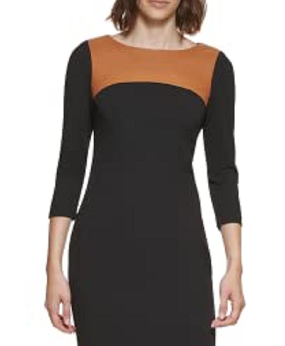 Vestido justo feminino Calvin Klein em couro sintético, preto, tamanho 16