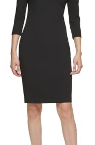 Vestido justo feminino Calvin Klein em couro sintético, preto, tamanho 16