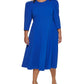 Vestido midi feminino Calvin Klein com manga bufante, azul, tamanho 14W
