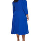 Vestido midi feminino Calvin Klein com manga bufante, azul, tamanho 14W