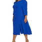 Vestido midi feminino Calvin Klein com manga bufante, azul, tamanho 14W