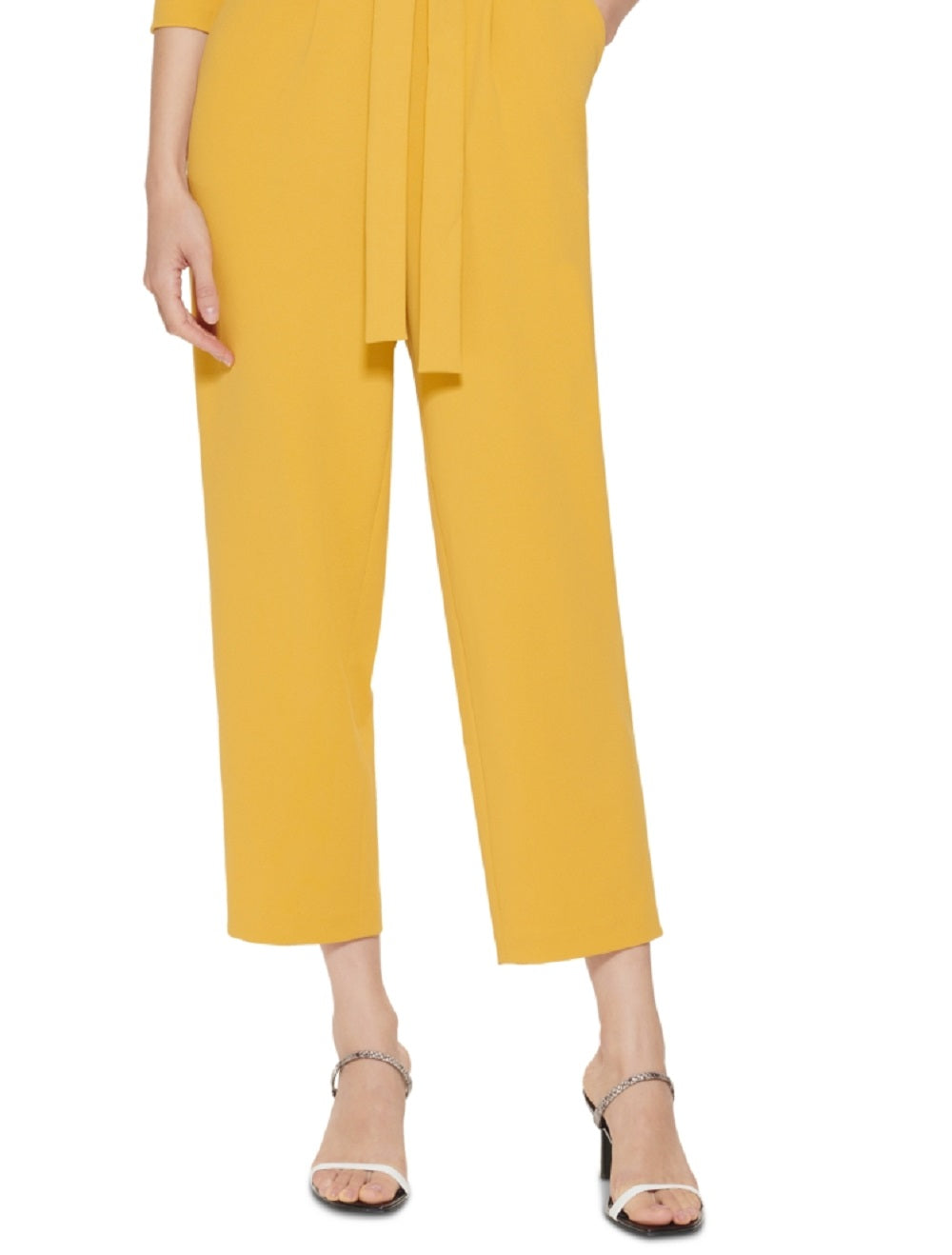 Macacão Calvin Klein Feminino com Cinto e Ombros Bufantes, Amarelo, Tamanho 8
