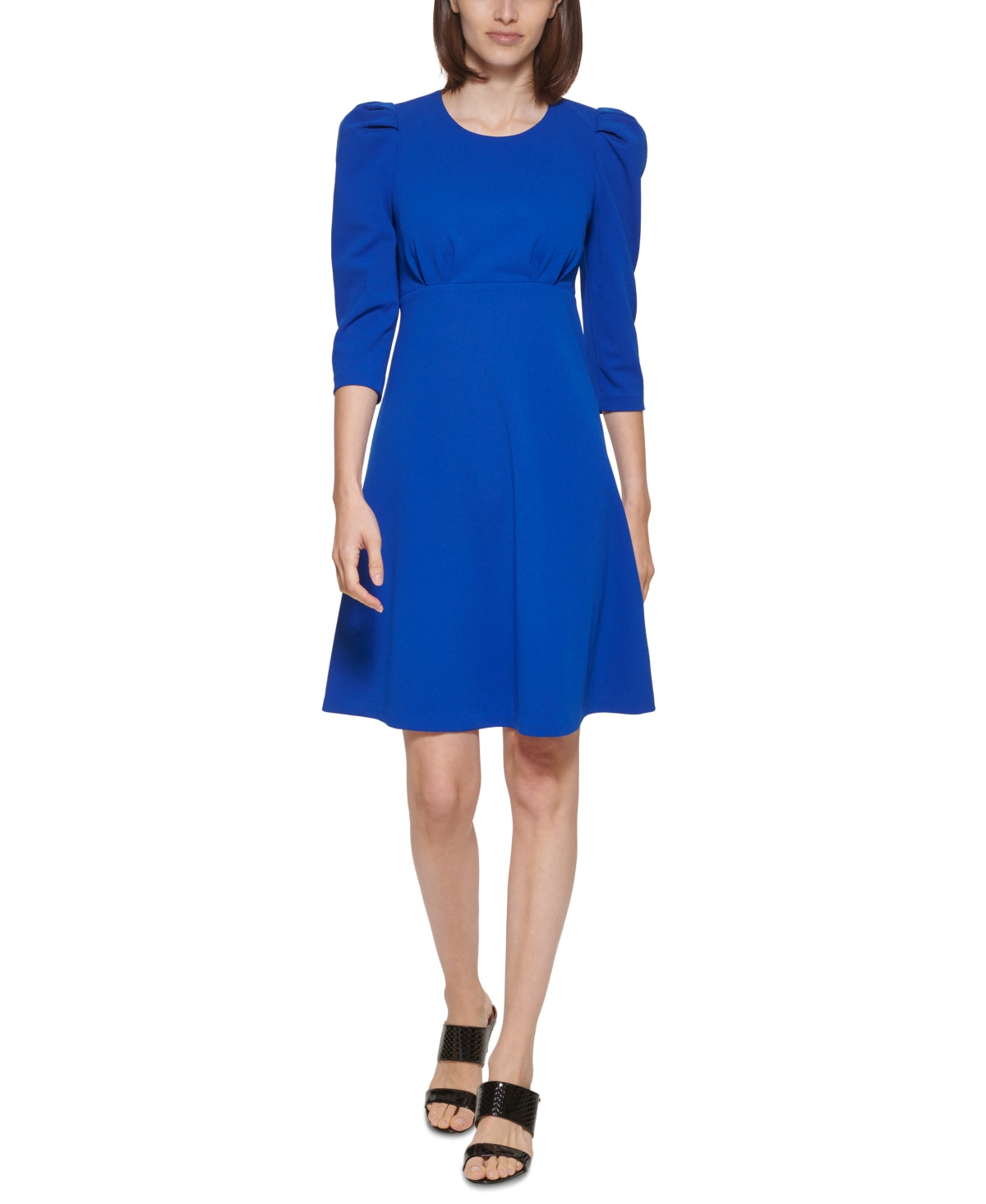 Vestido Calvin Klein Feminino com Ombros Bufantes e Corte A Azul Tamanho 6