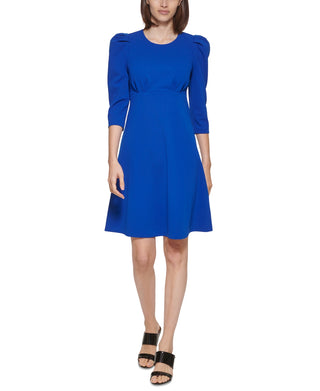 Calvin Klein Women's Puff Shoulder A Line Dress Blue Size 6